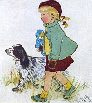 Girl Walking with Doll