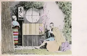 Japan - Eating Udon (Macaroni) outside a Tea House