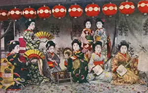 Shamisen Prints: Japan - Female Japanese musical group and dancers