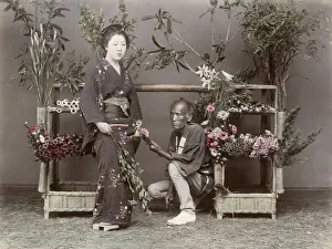 Japan - a flower vendor and customer