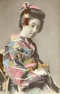 Japan - Geisha girl with cat