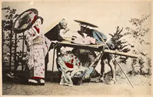 Pause Prints: Japan - Geisha in travelling chair taking a rest