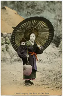 Younger Prints: Japan - Girl carrying her younger sister on her back