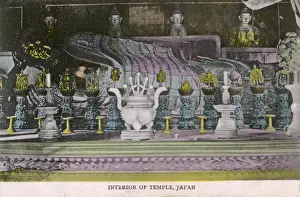 Japan - Interior of a Buddhist Temple with reclining Buddha
