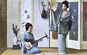 Japan - Japanese Dancing girl and Shamisen player