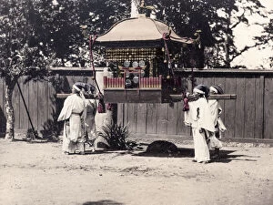 Meiji Gallery: Japan, ornate palanquin and porters, c.1870 s