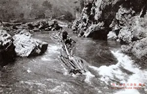 Gorge Prints: Japan - Poling rafts along the Hozu River
