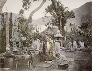 Japan - priests in a graveyard