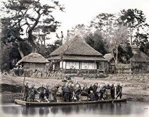 Meiji Gallery: Japan river ferry boat, c.1870