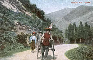 Japan - Rural Postman delivering the mail by rickshaw