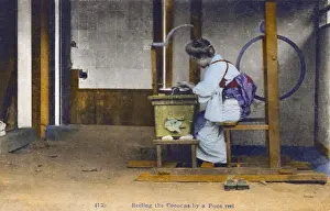 Worms Prints: Japan - Silk Industry - Reeling the cocoons by foot reel