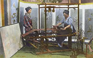 Weaver Prints: Japan - Silk Industry - Weaving the silk on a loom