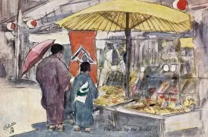 Images Dated 12th November 2015: Japan - The Stall by the Bridge