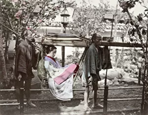 Conveyance Gallery: Japan - woman with porters in a kago or carrying chair
