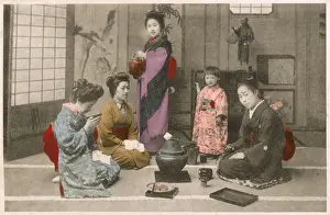 Japan - Women (and a child) share tea and food