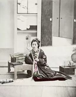 Lifestyle Collection: Japan - young woman writing on a scroll