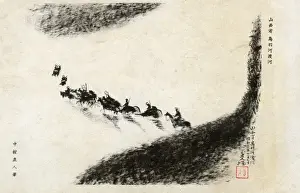 Wading Prints: Japanese Artillery crossing a river in Manchuria, China