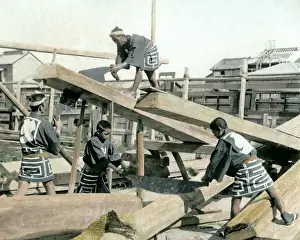 Woodwork Prints: Japanese carpenters at work