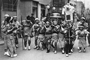 Shinto Prints: Japanese children carry small Shinto Mikoshi portable shrine