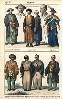 Geta Prints: Japanese circa 1800, priest, women, monk and soldier