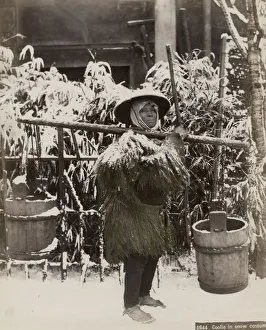 Japanese coolie or labourer in a snow scene, Japan