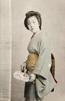 Placing Prints: Japanese Geisha girl with fan and seal