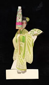 Images Dated 23rd October 2015: Japanese geisha with parasol on a greetings card