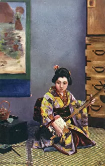 Position Collection: Japanese Geisha playing a Traditional Shamisen