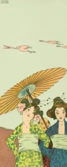 Storks Prints: Japanese geishas & parasol