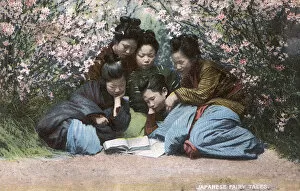 Amid Gallery: Five Japanese girls reading a Fairy Tale amid the blossom