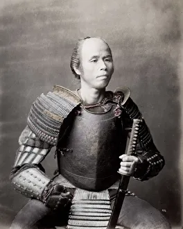 Japanese man in armour with sword, Japan