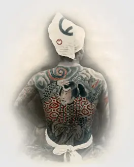 Tattooed Prints: Japanese man with tattooed back