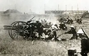 Bombarding Prints: Japanese Marine Field Artillery Corps bombarding Chinese