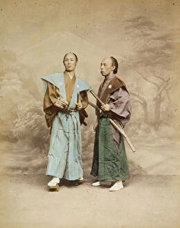 Swords Collection: Two Japanese men, possibly samurai, full-length studio portr
