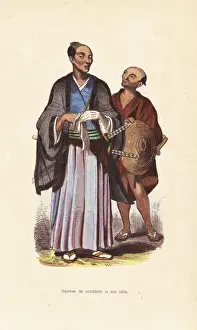 19thcentury Prints: Japanese nobleman in chonmage, kamishimo, kimono and hakama