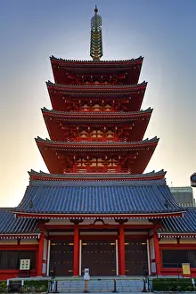 Tokyo Prints: Japanese Pagoda silhouette Sensoji Asakusa Temple, Tokyo