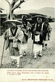 Foreign Collection: Japanese pilgrims with hats, gongs and rosaries