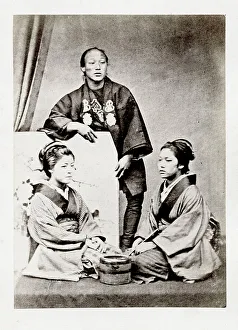 Japanese portrait - two seated women and a man