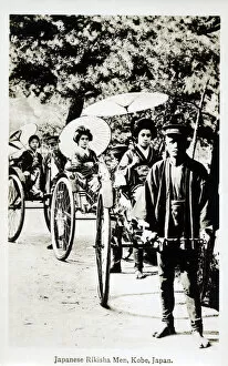 Umbrellas Collection: Japanese Rickshaw Drivers, Kobe, Japan. Date: 1928