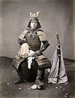 Meiji Gallery: Japanese samurai with armour and swords, Japan, c.1880 s