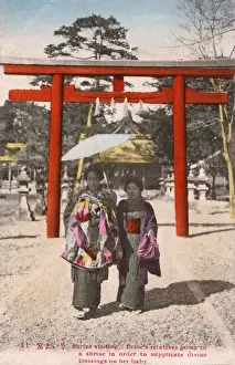 Blessings Prints: Japanese Scene - Having a new Baby blessed at a shrine