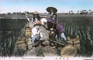 Buckets Prints: Japanese Scene - Labourers take a break in a paddy field
