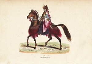 Japanese shogun, wearing helmet, kamishimo