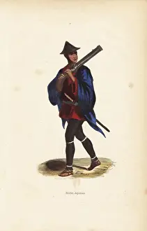 Japanese soldier wearing a helmet, kimono, leggings, sandals