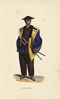 19thcentury Prints: Japanese soldier wearing helmet, jacket, short