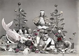 Japanese toymakers at work, Japan, c. 1880 s