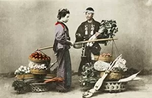 A Japanese vegetable seller and Geisha