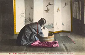 Assisting Prints: Japanese Wedding Ceremony series - Midwife assist with baby