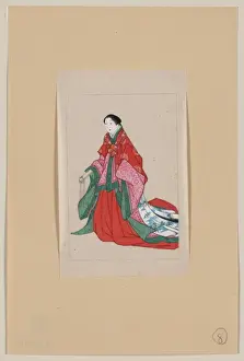 Noble Woman Prints: Japanese woman, full-length, standing, facing left, wearing