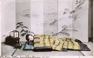 Koto Prints: Japanese Woman O-Koto-San goes to sleep - Goodnight